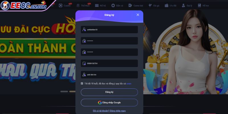 Truy cập trang web chính để tiến hành đăng ký EE88 an toàn